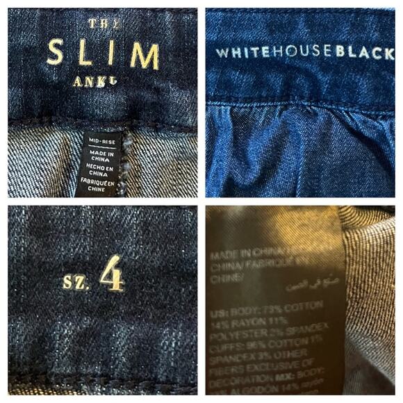 White House Black Market Slim Ankle Jeans Cuffed Mid Rise Dark Wash Size 4 - Picture 5 of 6